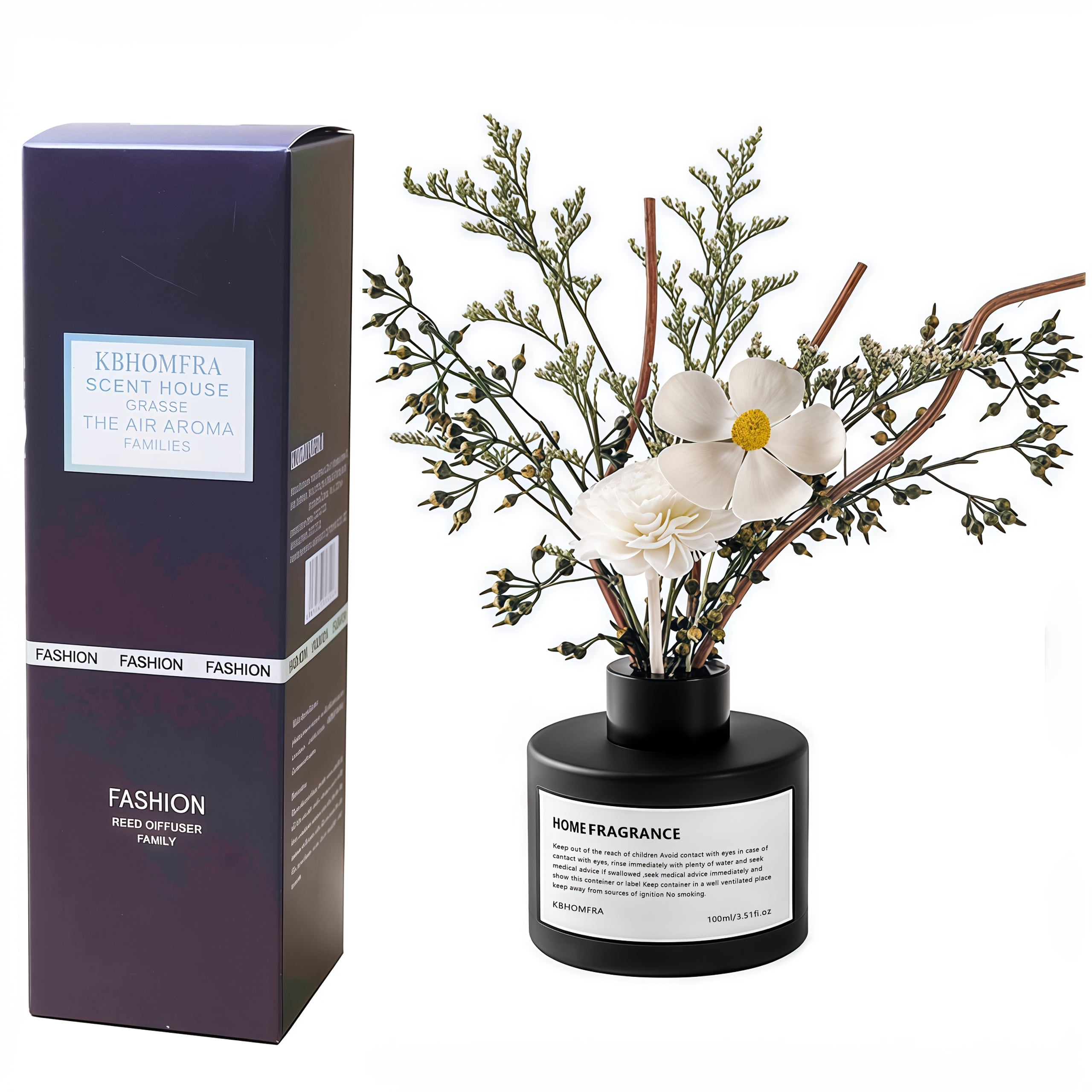 Reed Diffuser Set with Dried Flowers ¨C Jasmine, Cedar, Sandalwood & Gardenia Scents, 120ml 90-Day Long-Lasting Home Fragrance