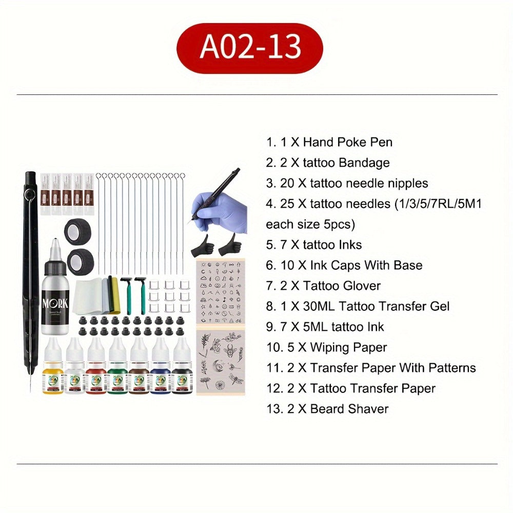 Hand Poke Tattoo Kit Complete 3D Body Art Stick and Poke Pen Set with Ink Needles and Guide for Beginners to Experts Professional DIY Tattoo Supplies Safe Home Use