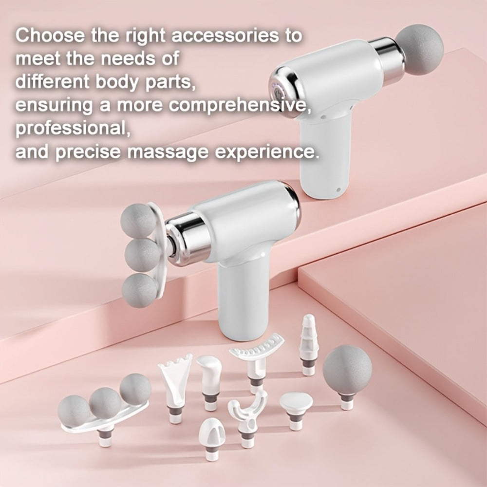 Massage Gun USB Rechargeable Handheld Percussion Massager | 9 Interchangeable Heads Deep Tissue Electric Body Massager | Cordless Muscle Recovery Tool for Men Women Athletes Gym Home Office Travel