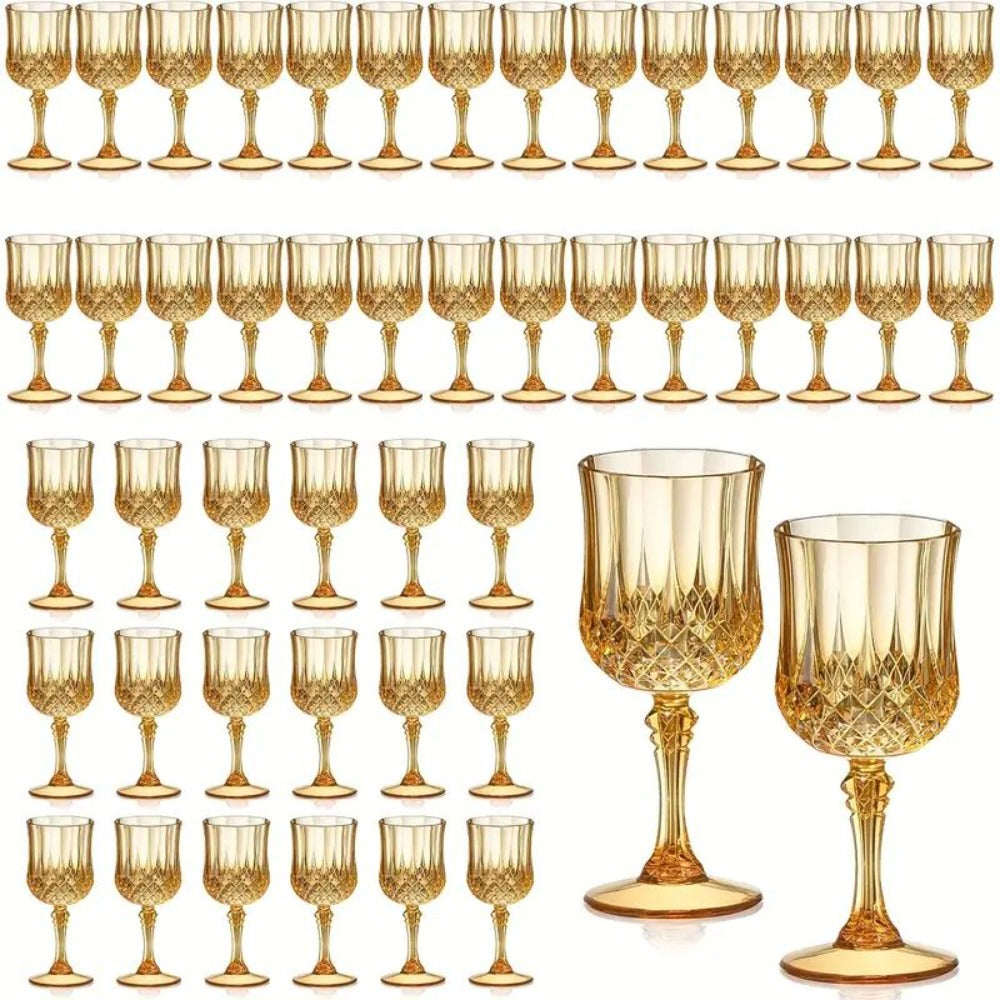 48pcs Shatterproof Plastic Wine & Champagne Glasses Set - 7oz Unbreakable Vintage Goblets Crystal Finish Reusable Cups for Parties Weddings Outdoor Events