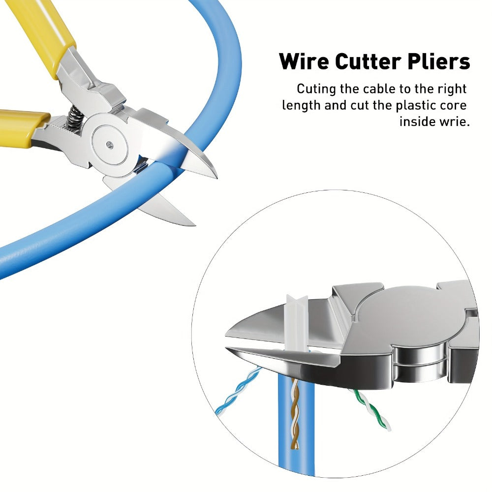 RJ45 Crimping Tool Kit Ethernet - CAT5/CAT5e/CAT6 Pass Through Crimper with Cable Tester, Wire Stripper, Pliers, Spare Blades, 50pcs CAT6 Connectors & Strain Relief Boots, Network Cable Kit