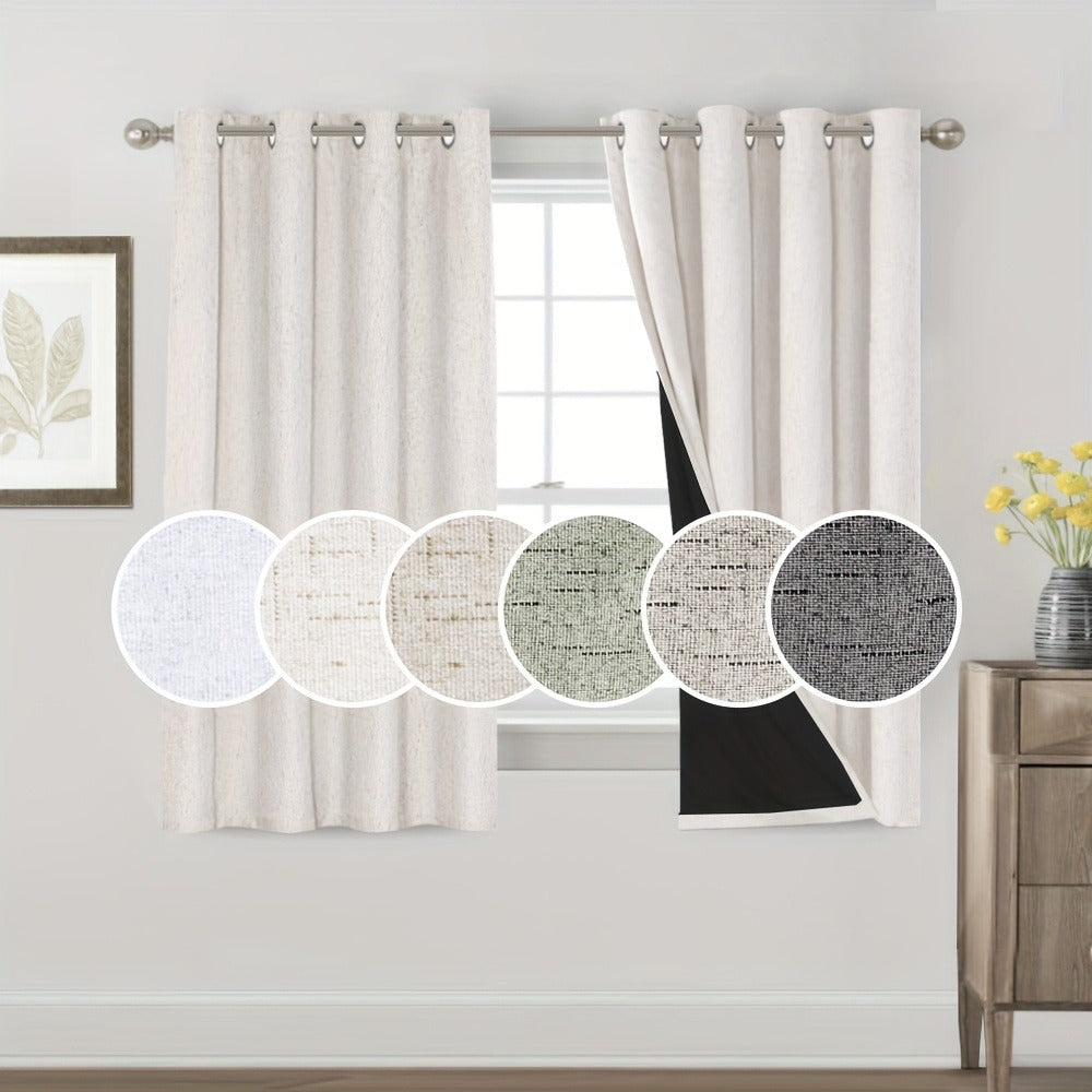 Blackout Curtains 2 Panels 100% Blackout Linen Textured Thermal Insulated Grommet Window Drapes Noise Reducing for Bedroom Living Room Hall - Full Light Blocking Room Darkening Curtains