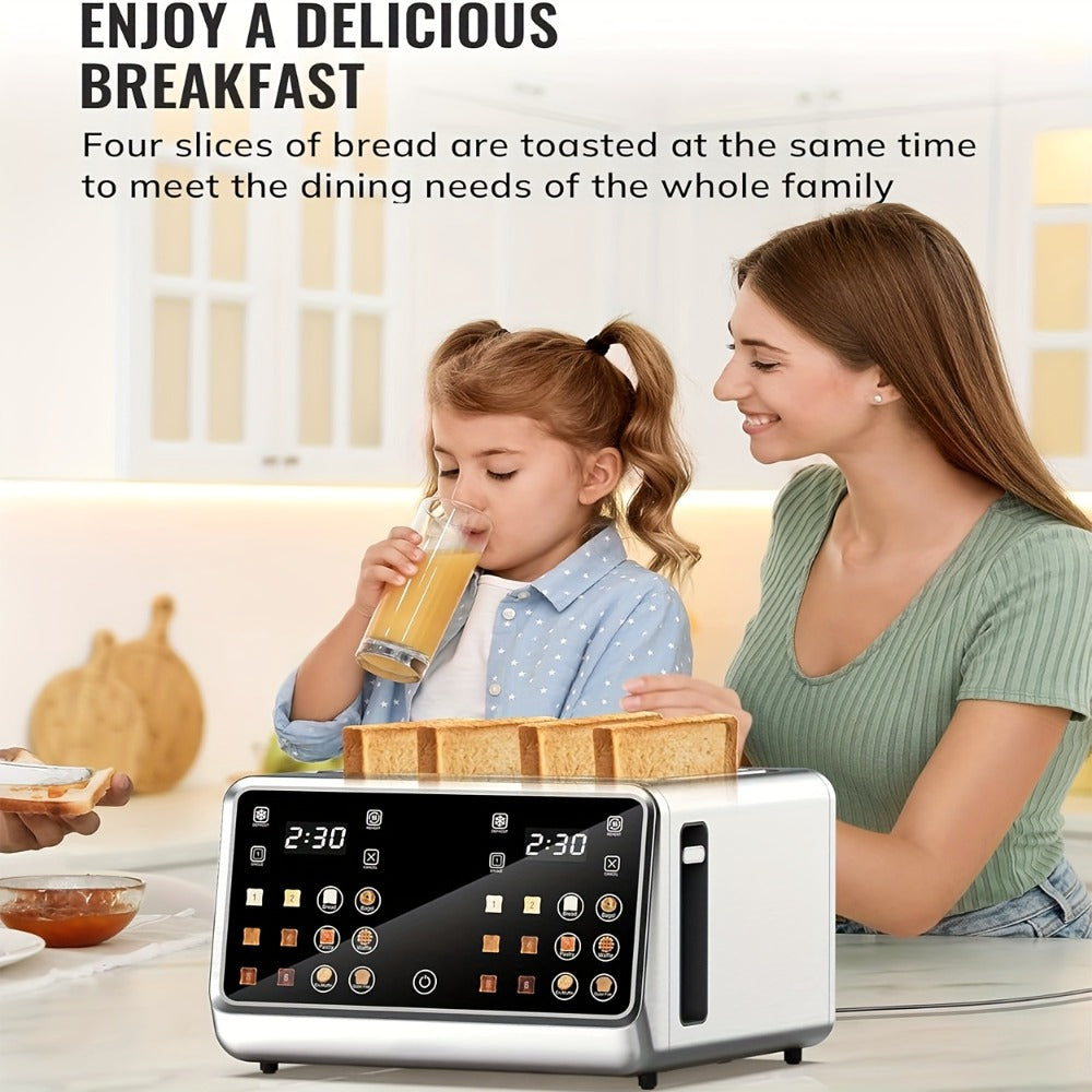 4-Slice Digital Smart Toaster with Touchscreen | Dual Control Panel, Single Slot Toasting, Timer, Reheat & Defrost Functions for Bagels, Bread & Waffles ¨C Stainless Steel Kitchen Essential