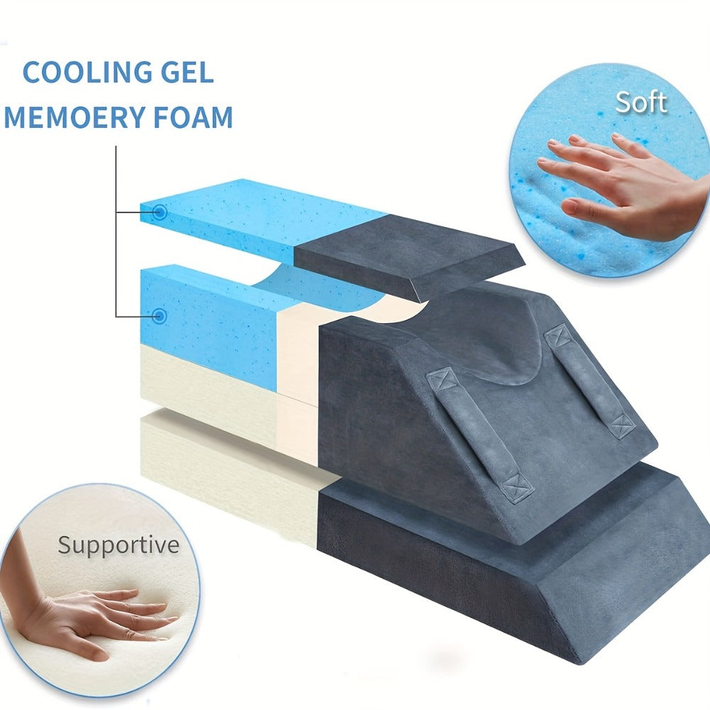 Leg Elevation Pillow Memory Foam Wedge Knee Ankle Support Foot Rest Pillow with Handles Blood Circulation Relief Washable Velvet Cover Post Surgery Recovery