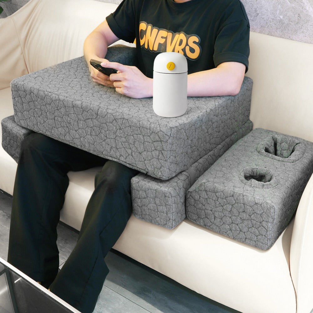 Adjustable Reading Gaming Wedge Pillow with Armrests ¨C Multipurpose Foam Support Pillow for Bed, Sofa & Floor, Steam Deck & Switch Compatible, Gray