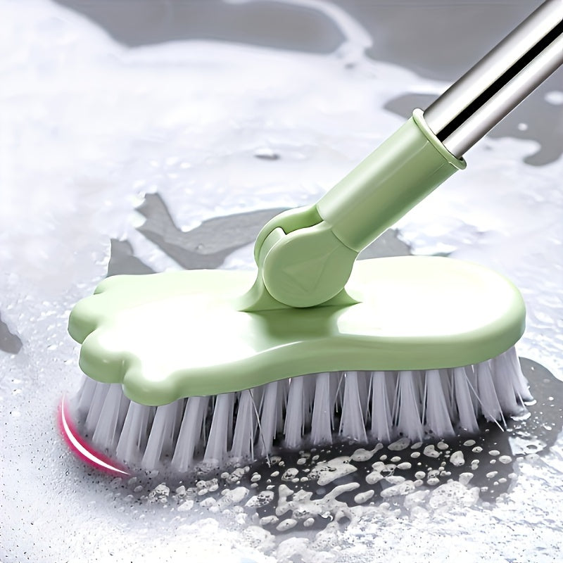 Long Handle Floor Brush with Rotating Head ¨C Bathroom Tile Scrubber, Adjustable Rod, Kitchen & Bathtub Cleaning Brush, 120cm/47in, Green