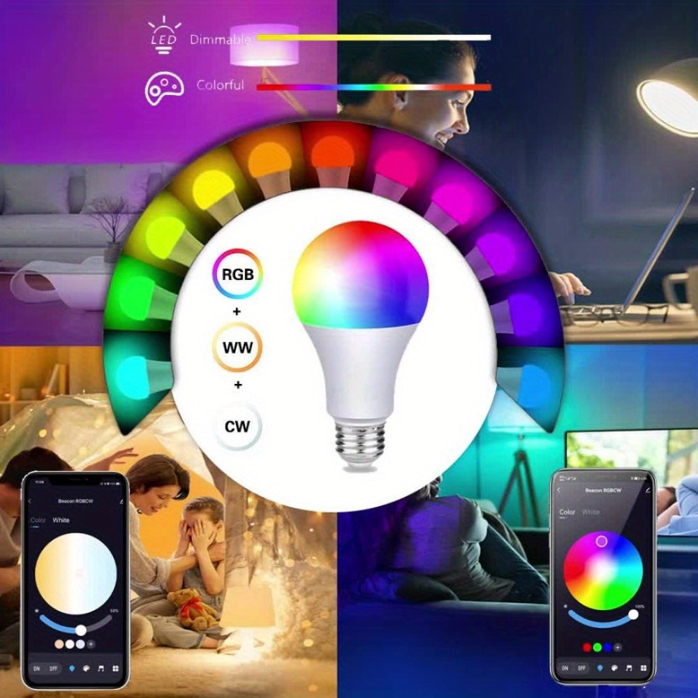 Smart Light Bulbs RGB Color Changing, WiFi A19 E26 LED Bulb Works with Alexa & Google Home, 2.4GHz Dimmable 800LM 60W Equivalent, Music Sync Voice Control App Remote, for Bedroom Party Home Decor