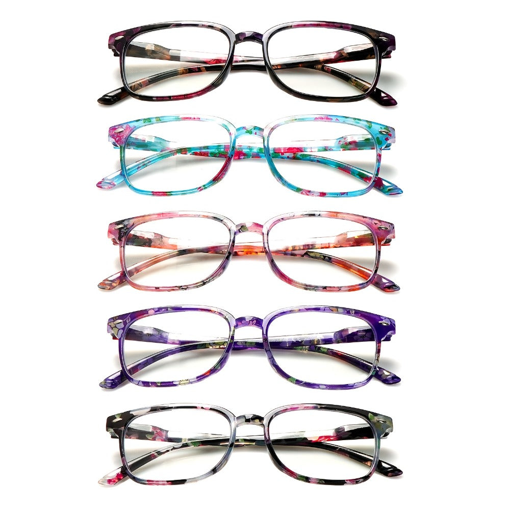 Blue Light Blocking Reading Glasses for Women 5-Pack ¨C Stylish Computer Readers with Spring Hinges, Anti-Blue Light Lenses, Multiple Strengths 1.0¨C4.0x, Multicolor