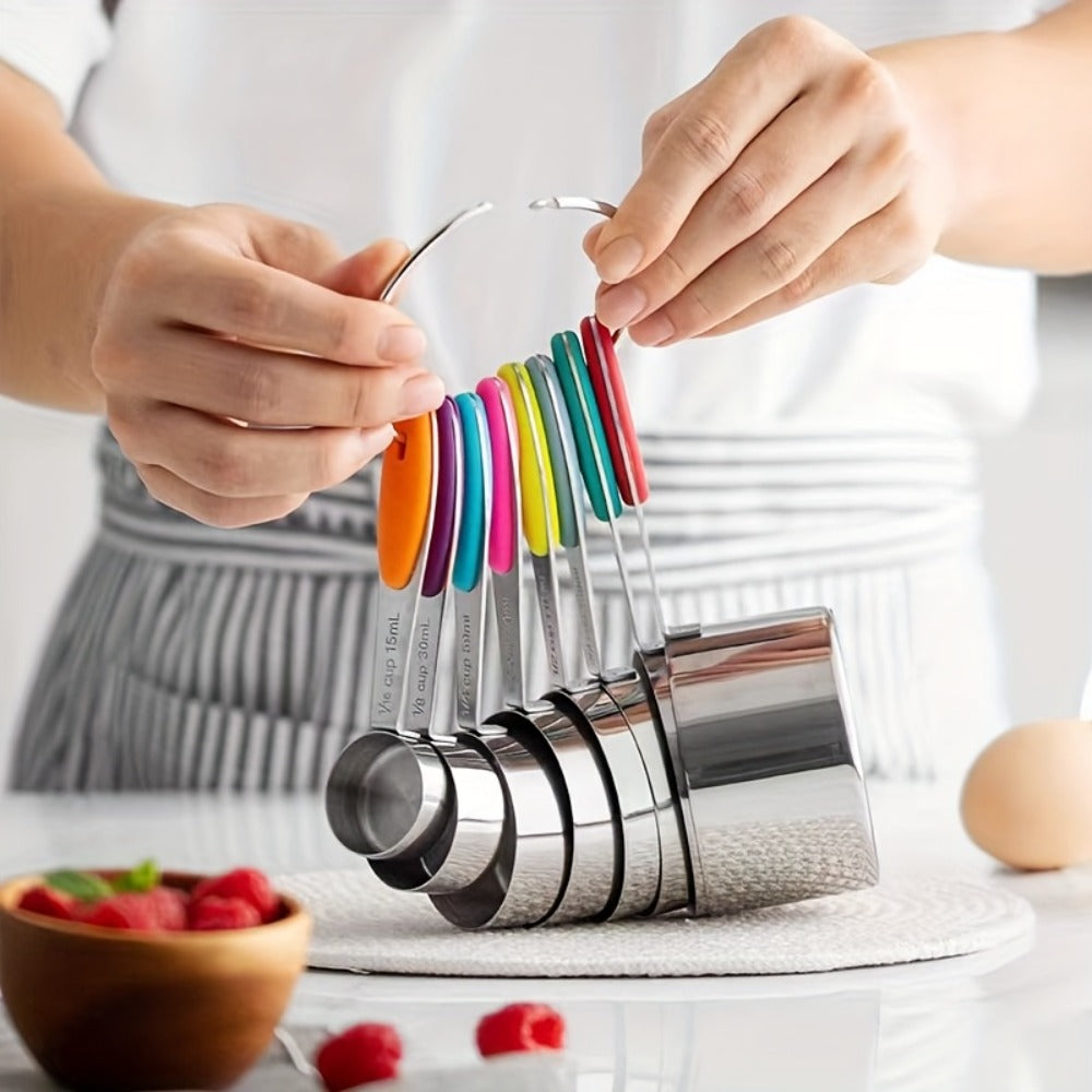 Measuring Cups and Spoons Set Stainless Steel, 8 or 17-Piece Stackable Baking Measuring Cup Set with Soft Handle for Wet and Dry Ingredients, Kitchen Baking Accessories, Black or Colorful