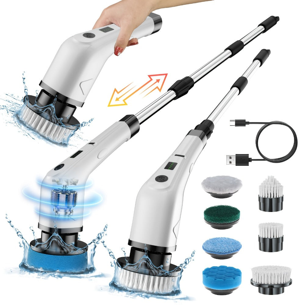 Telescopic Electric Cleaning Brush with Long Handle, 7-in-1 & 14-in-1 Multifunctional Power Scrubber Kit, Replaceable Brush Heads, Household Floor Kitchen Bathroom Tile Grout Scrubbing Tool