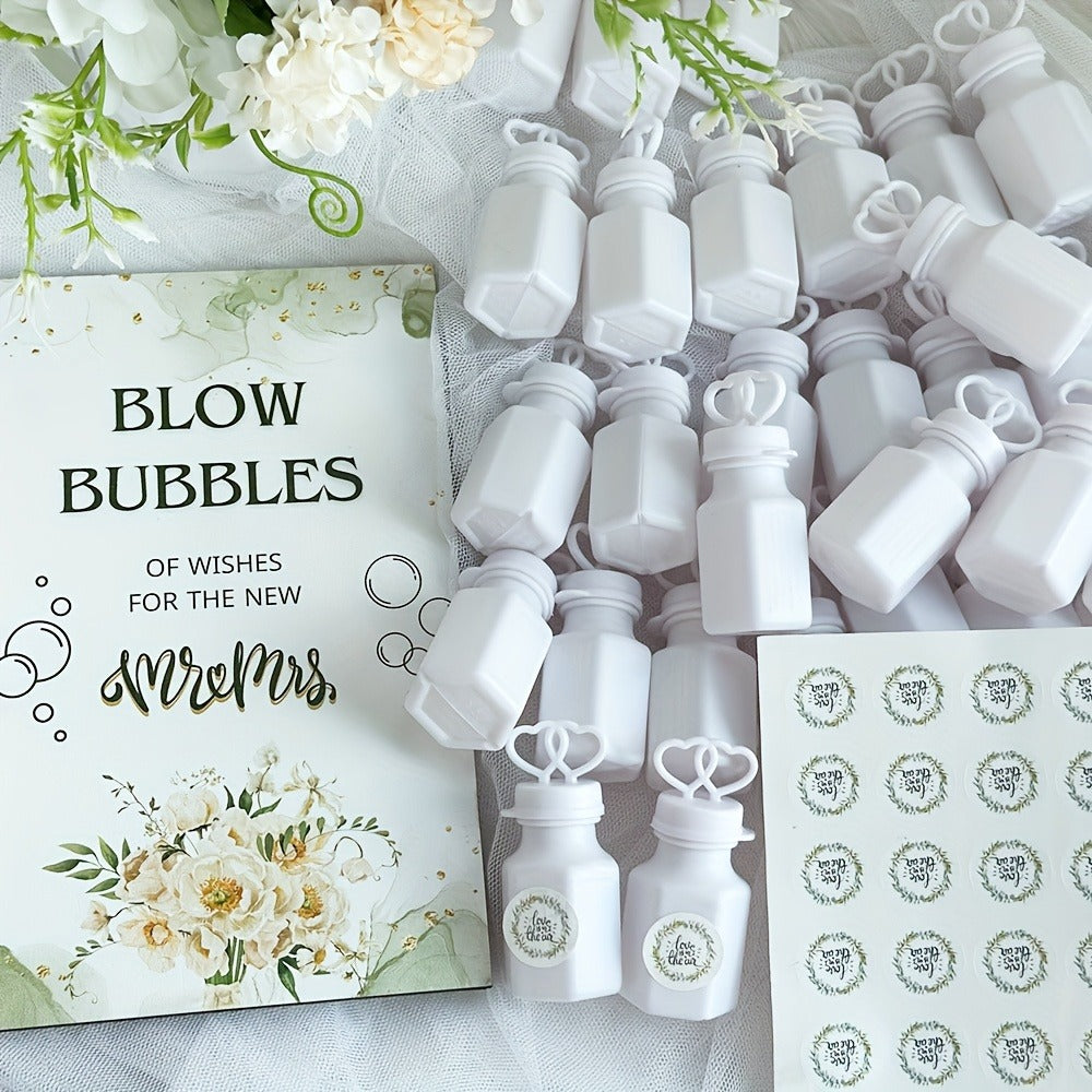 Wedding Bubble Bottle Party Favor Set 50 Mini Bottles with Wooden Sign & Stickers ¨C Liquid-Free for Weddings Birthdays Showers