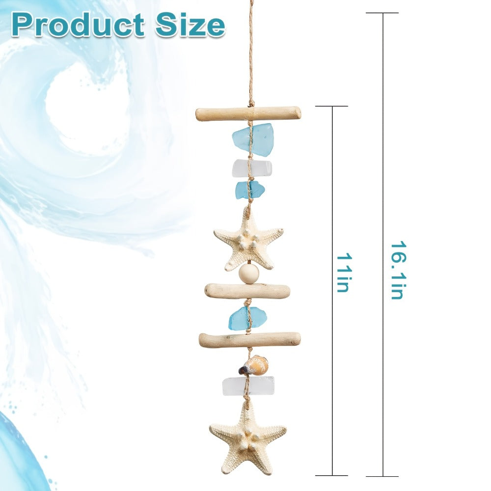 Starfish Wooden Bead Necklace & Coastal Pendant Set ¨C Beach Jewelry, Nautical Starfish Charm, Driftwood Hanging String Decor for Women, Girls & Home Beach Theme