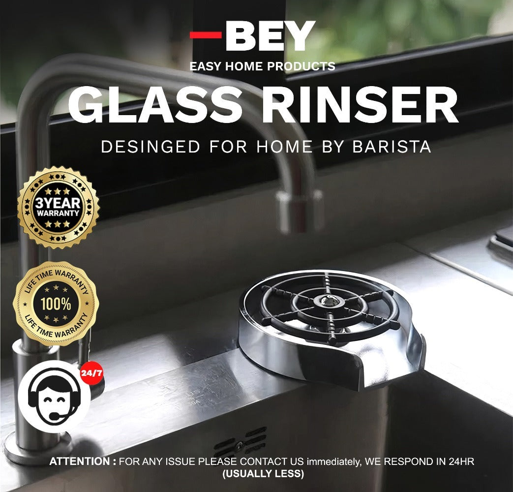 Glass Rinser for Sink ¨C Stainless Steel Automatic Cup Washer & Bottle Cleaner Sink Attachment | Powerful Water Jets for Kitchen, Bar & Coffee Shop | Silver, Black & Gold