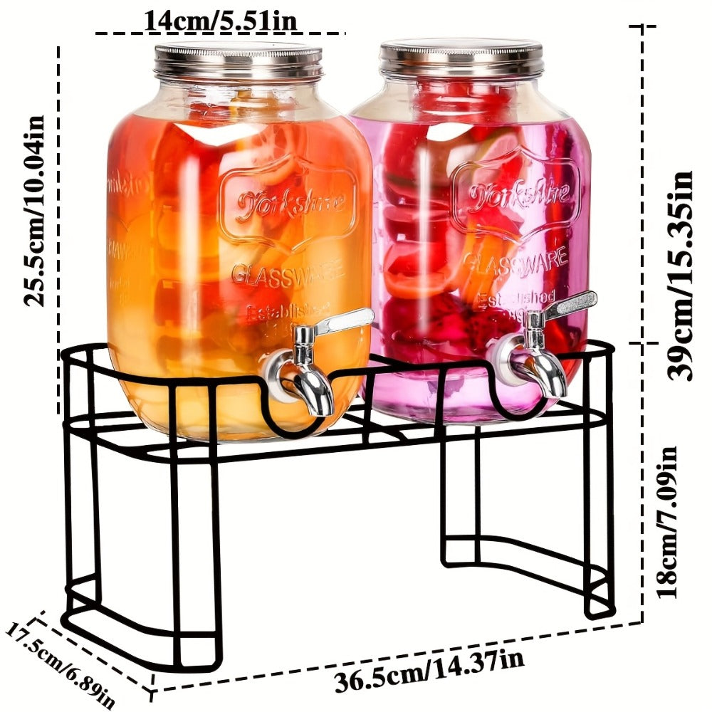 Glass Drink Dispenser with Fruit Infuser, Ice Cylinder & Stainless Steel Spigot ¨C 1 Gallon Beverage Dispenser with Stand for Parties, Weddings, BBQ & Lemonade
