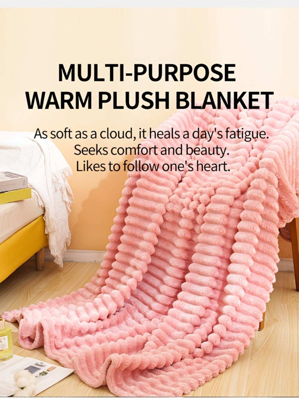 500gsm Heavy Plush Blanket ¨C Ultra Thick Soft Warm Fluffy Blanket for Bed, Sofa & Travel, Baby to Double Size, 5 Colors