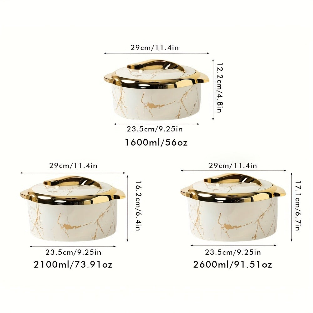 Insulated Casserole Dish Set 3-Piece Thermal Food Warmer with Lids, Stainless Steel Serving Bowls for Hot & Cold Food, Buffet Hotpot Tableware Set for Entertaining Dining Table