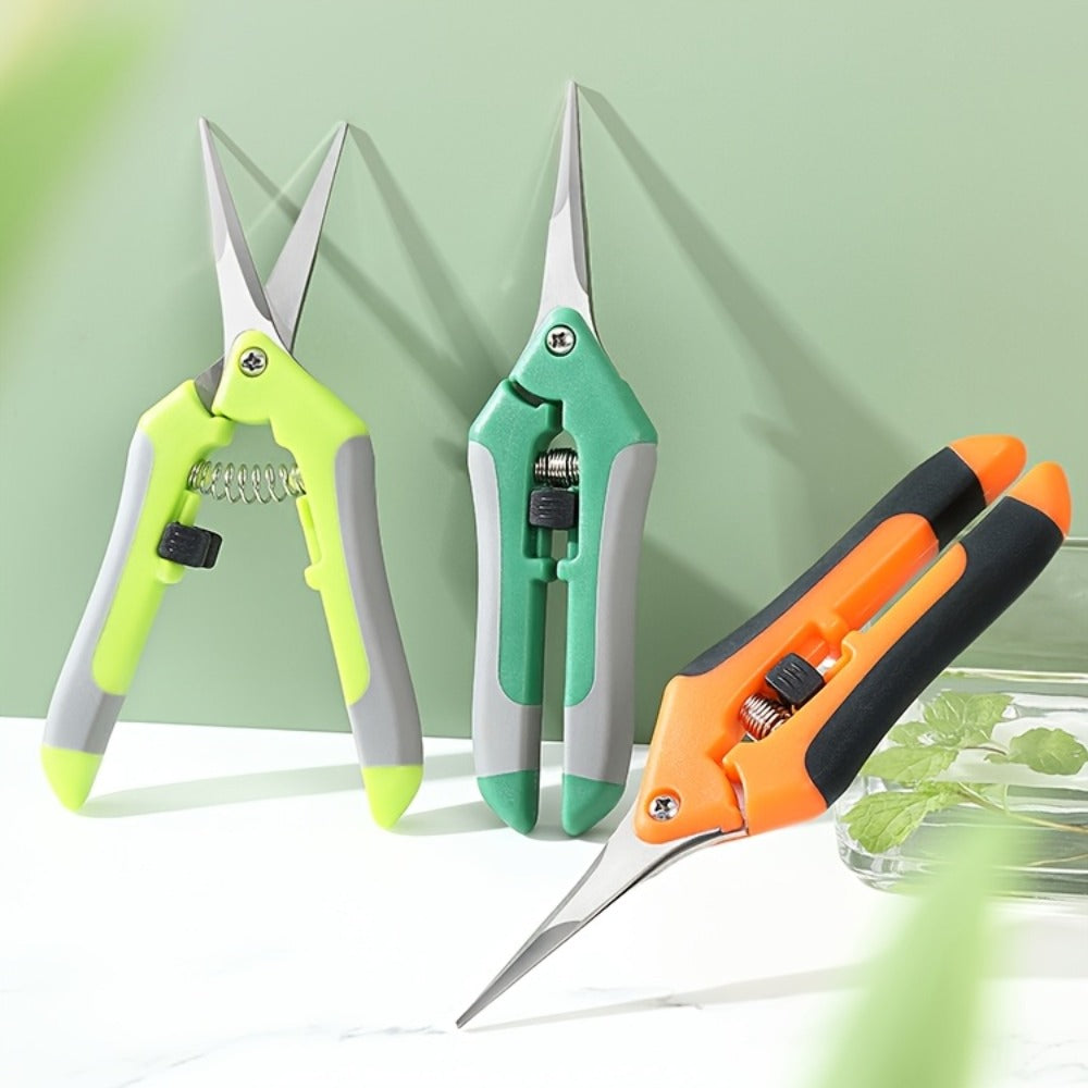 Gardening Pruning Tool Set 8 Piece Stainless Steel | Pruning Shears Scissors Pliers Ergonomic Handle with Wiping Cloth | Lawn Tree Garden Care Kit Orange Yellow Green
