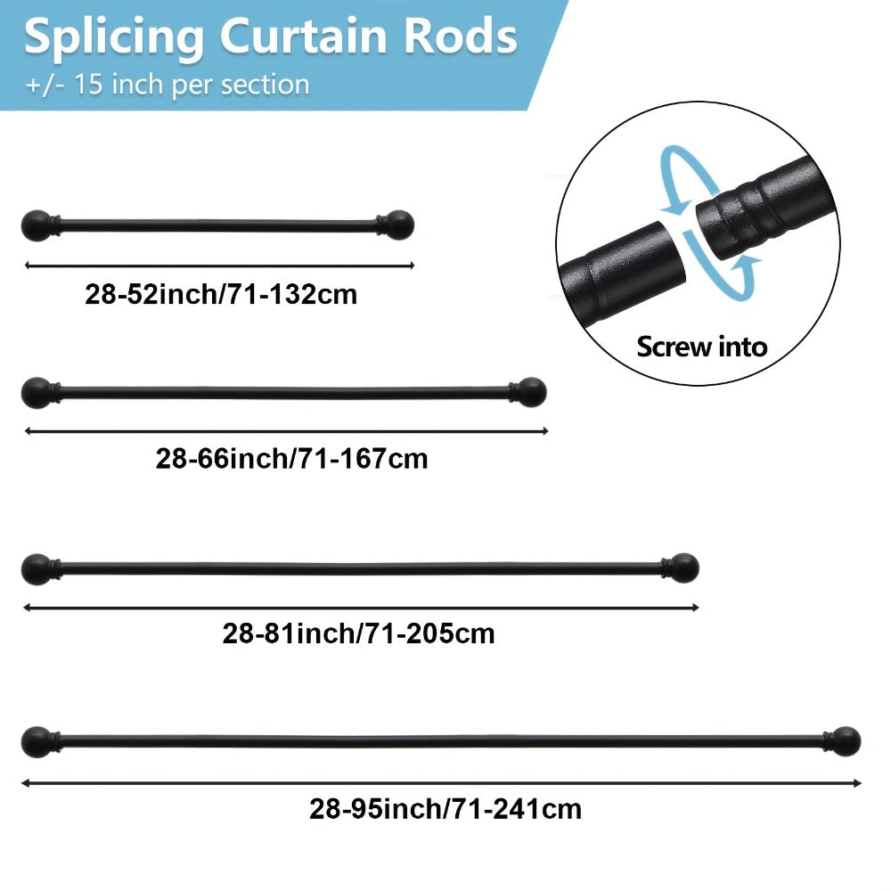 Curtain Rods 2 Pack Matte Black Adjustable 28 to 95 Inch | 5/8 Inch Stainless Steel Extra Long Window Curtain Rod Set for Living Room Bedroom Bathroom Kitchen | Multiple Sizes Available