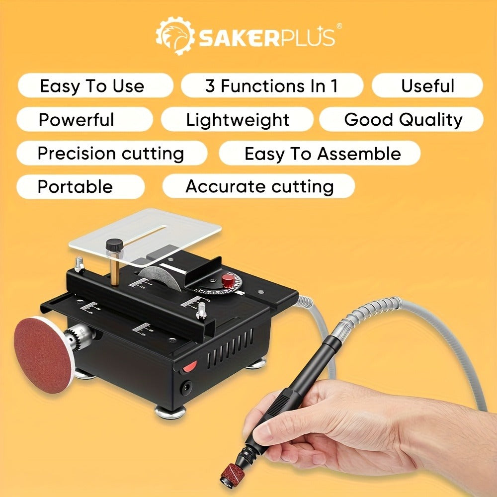 SakerPlus Mini Table Saw - 120/136pcs Multifunctional Portable All-in-One Machine, 7-Speed Adjustable, Cutting Sanding Carving Drilling for Metal, Wood & Aluminum, DIY Power Tool Gift for Men