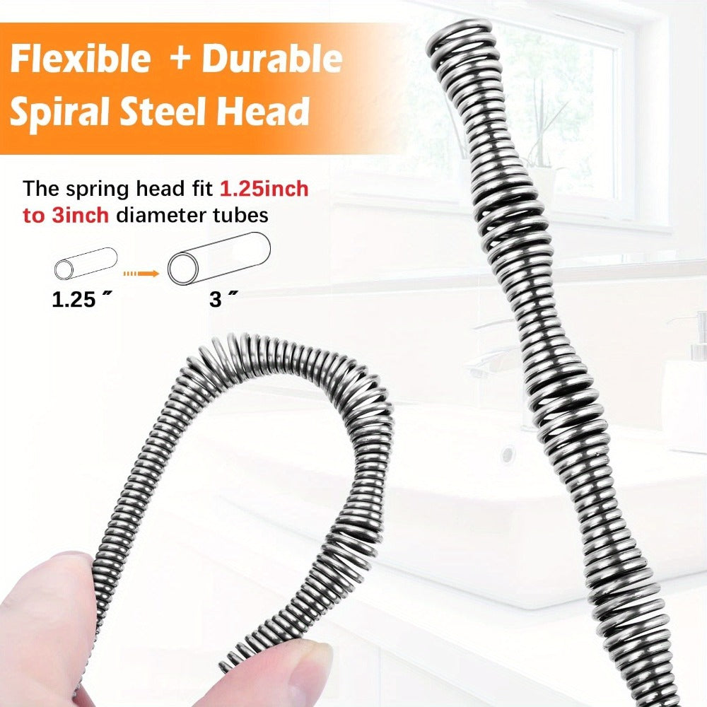Drain Snake Auger 25ft with Drill Adapter - Heavy Duty Manual & Drill-Powered Plumbing Snake, 1/4¡± Spiral Head for 1-1/4¡± to 3¡± Pipes, Clog Remover for Shower Sink Toilet Bathtub, Gloves Included