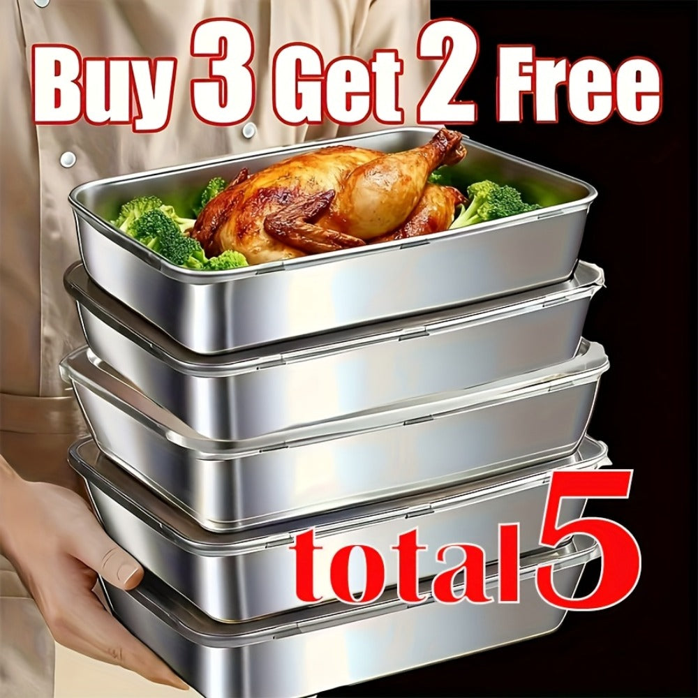 Stainless Steel Food Storage Containers Set of 5 with Lids - Stackable Baking Trays for Meal Prep, Refrigerator Organization & Kitchen Use