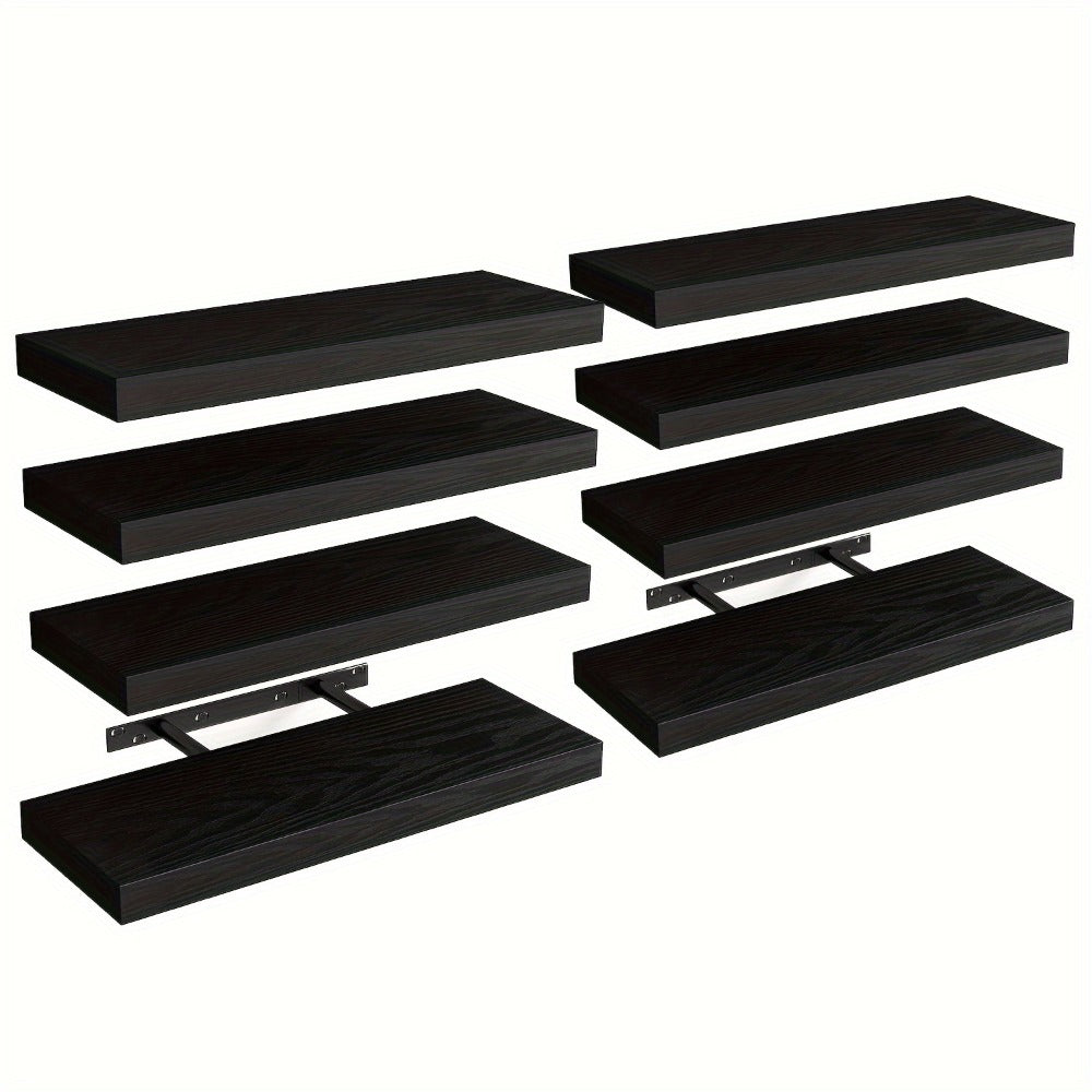 Floating Shelves for Wall 4/8pcs 15.8 Inch, Rustic Wood Wall Shelves with Invisible Brackets, Wall Mounted Display Shelf for Home Decor, Living Room, Bedroom, Bathroom ¨C Walnut, Brown, Black, White, Gray