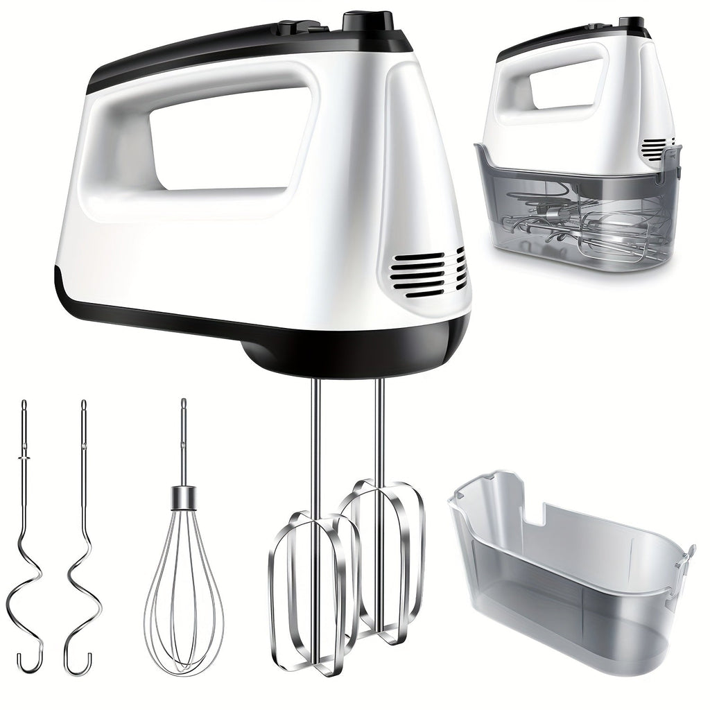 Electric Hand Mixer 6-Speed with Turbo ¨C 5 Stainless Steel Attachments, Snap-On Storage Case, Handheld Mixer for Whipping, Baking Cookies, Cakes, Dough & Brownie Batter