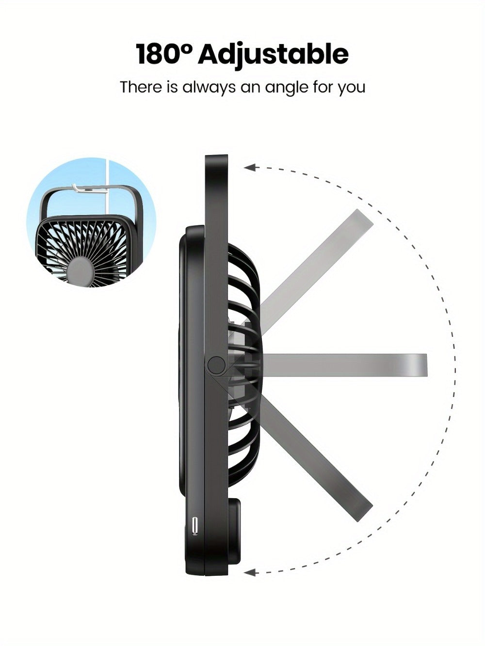 USB Desk Fan Battery Operated | 2000mAh & 5000mAh Rechargeable Mini Personal Fan, 4-Speed Adjustable, 180¡ã Tilt & Foldable, Ultra-Quiet Strong Airflow for Office, Bedroom & Desktop Use ¨C Black, Pink, White