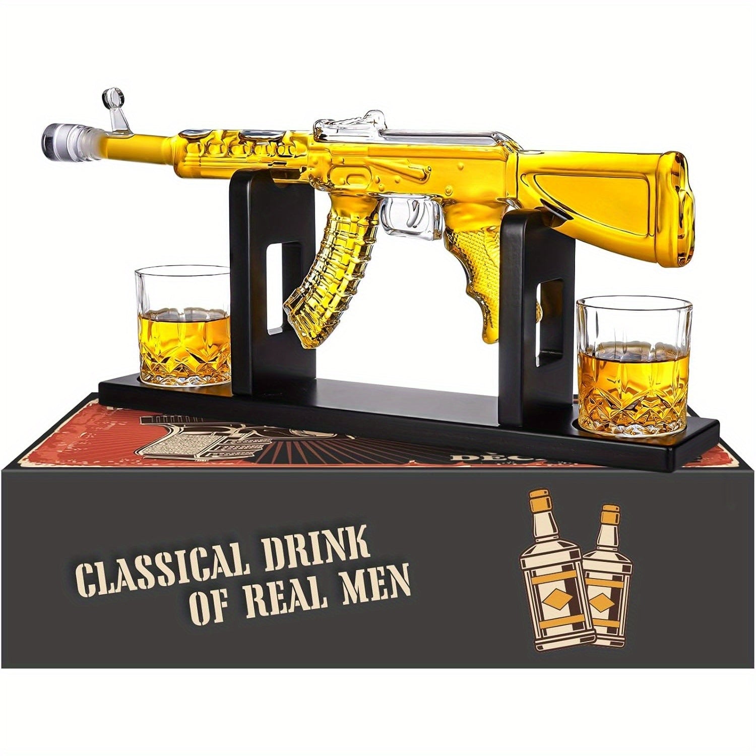 Gun Whiskey Decanter Set with Glasses Military Themed Liquor Dispenser AK47 M1911 Revolver Shaped Decanter for Home Bar Gifts for Men Dad Husband Birthday