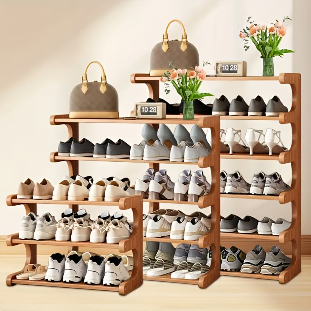 3/5/6-Tier Shoe Rack, Wood Grain Finish, Multi-Layer Freestanding Shoe Storage Organizer for Entryway, Hallway & Dorm Room, Easy Assembly, Space-Saving Design, Brown