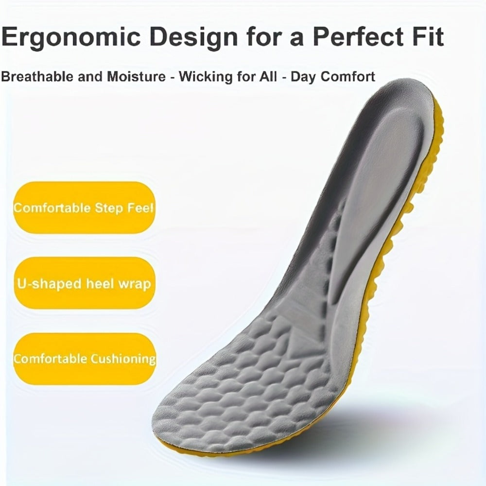 PU Insoles Shock Absorbing 2 Pairs - Full-Length Polyurethane Shoe Inserts with Arch Support, Breathable Moisture-Wicking Odor-Resistant, Knee Protection Heel Pad for Men & Women EU35-46