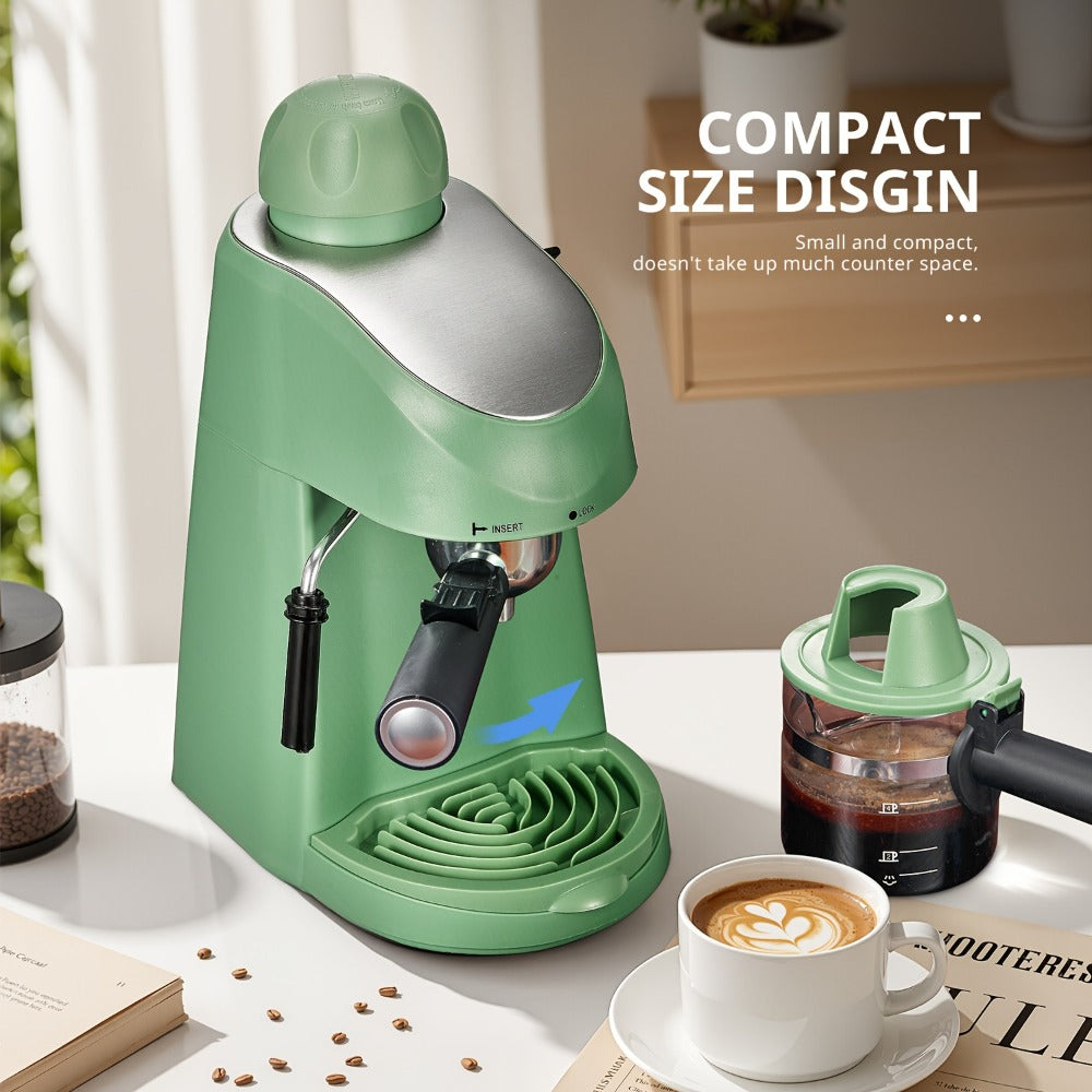 Espresso Machine 3.5Bar with Milk Frother Steam Wand Makes 4 Cups Cappuccino Latte Espresso Maker Compact Easy Clean Removable Portafilter Drip Tray Black Green