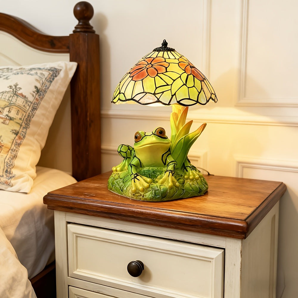3D Frog Table Lamp Floral Painted Flower Night Light Warm Ambiance Home Decor Bedside Office Desk Study Decor Wedding Birthday Holiday Gift Cute Room Decor