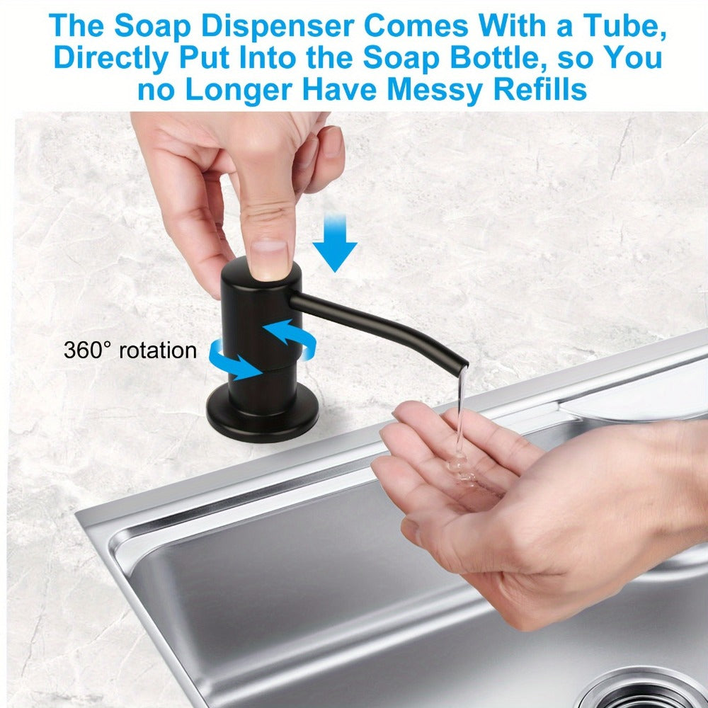 Sink Soap Dispenser Stainless Steel Built-In with 47¡± Extension Tube Kit ¨C 360¡ã Rotating Pump, No Refill Bending, Deck Mounted for Kitchen Bathroom Laundry & RV Sinks, Easy Press Hand Pump