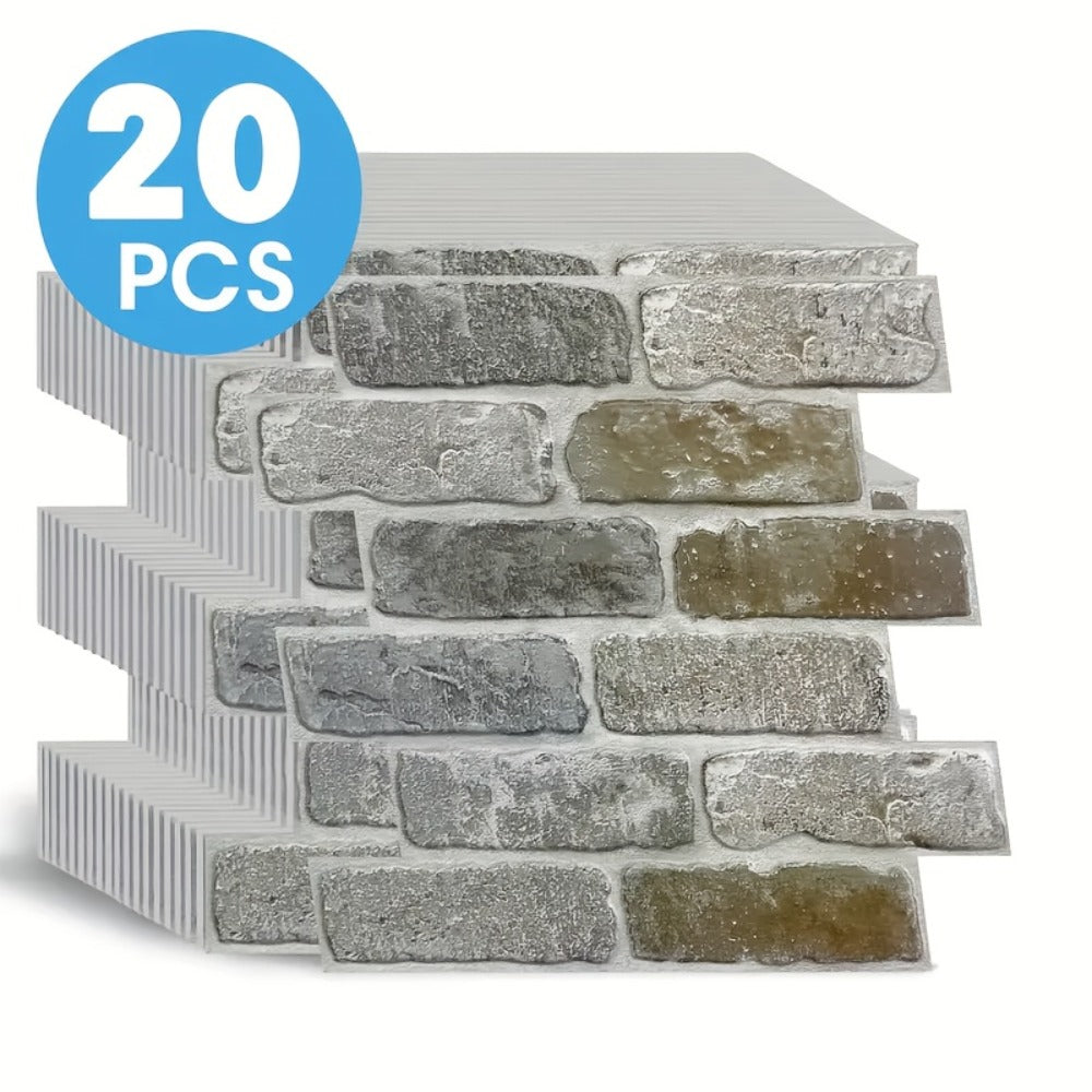 Peel and Stick Brick Wall Panels 3D Faux Brick Tiles 20 Sheets - Self-Adhesive PVC Realistic Texture, No Grout Needed, Waterproof & Heat Resistant for Kitchen Backsplash Fireplace Living Room Bedroom