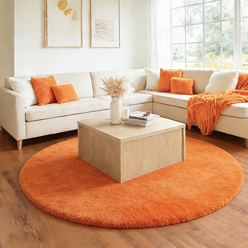 Round Faux Fur Area Rug - Soft Plush Circle Carpet for Living Room Bedroom, Machine Washable, Multiple Colors & Sizes