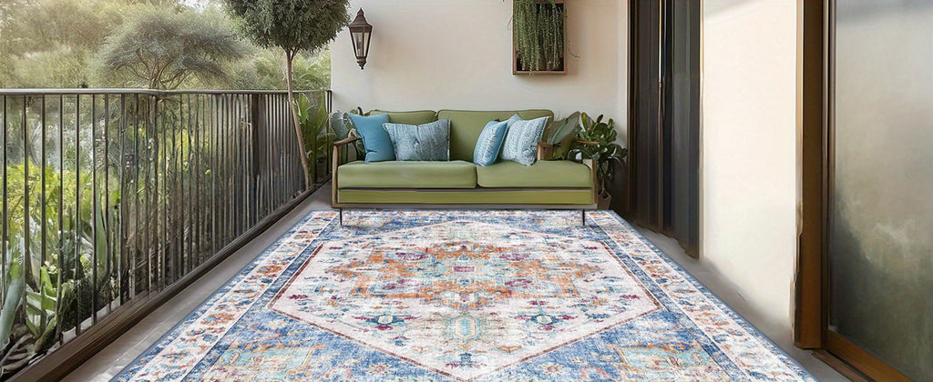 Vintage Persian Area Rug Machine Washable Non-Slip Non-Shedding Floral Indoor Carpet for Living Room Bedroom in Multiple Colors and Sizes