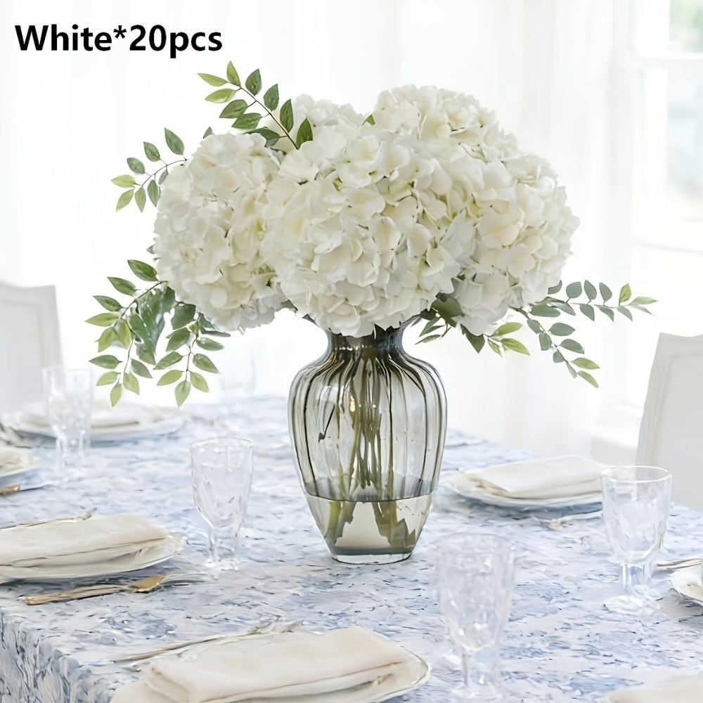 Artificial Hydrangea Flowers 20pcs 16 Inch | Silk Fake Hydrangea Stems for Wedding Home Bedroom Kitchen Decor | Birthday Christmas Exhibition Display in Blue White
