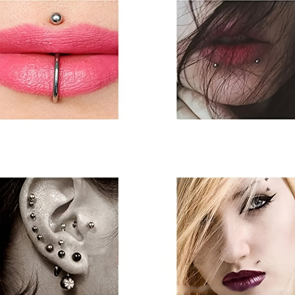 Body Piercing Kit 98pcs Stainless Steel - Bulk Piercing Set with Clamps, Needles, Lip Rings, Tongue Barbells, Eyebrow Jewelry & Glitter Tongue Set, Professional Body Jewelry Piercing Supplies