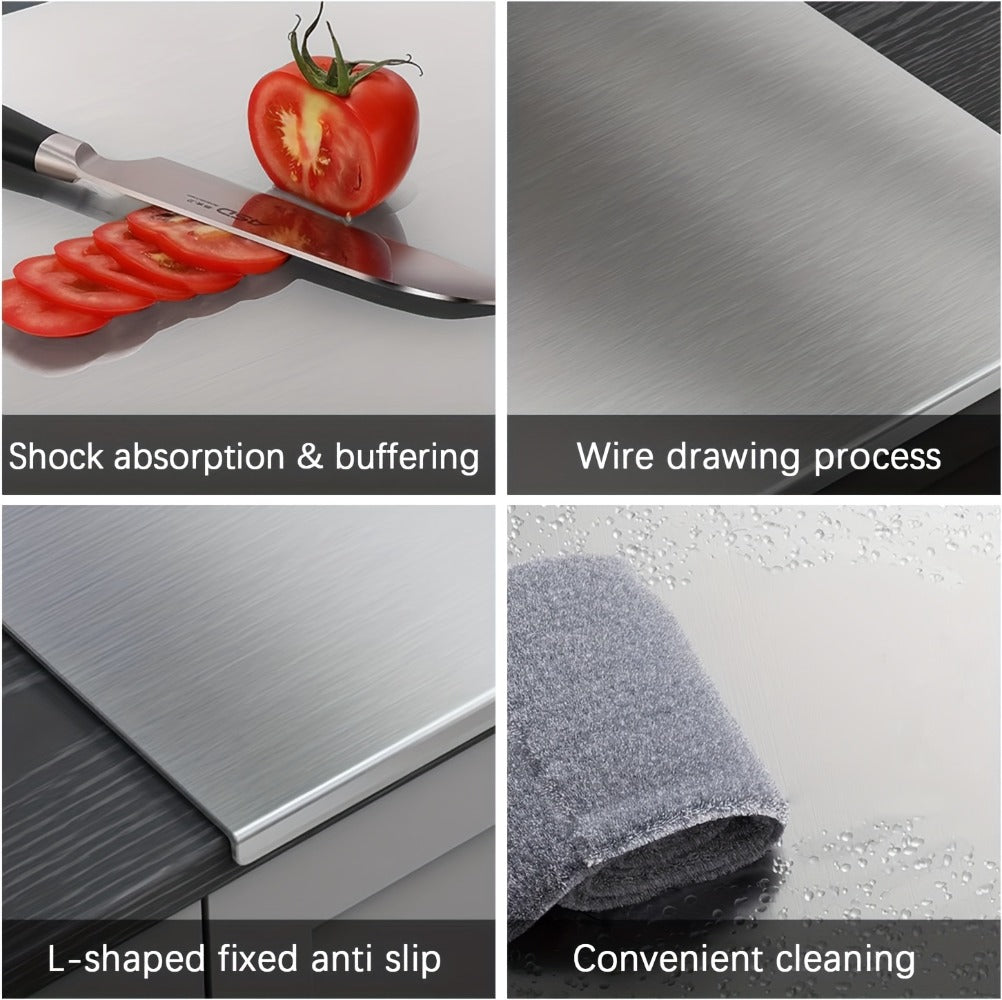 Stainless Steel Cutting Board Extra Large 304 Steel Anti-Slip L-Edge for Baking Kneading Dough BBQ Kitchen Chopping Board 3 Sizes