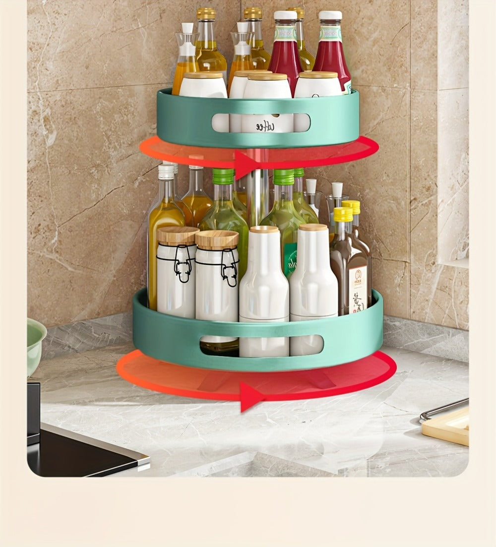 Rotating Spice Rack Double Layer Stainless Steel Countertop Corner Seasoning Storage Organizer for Kitchen Pantry Cabinet Green Silver White Black