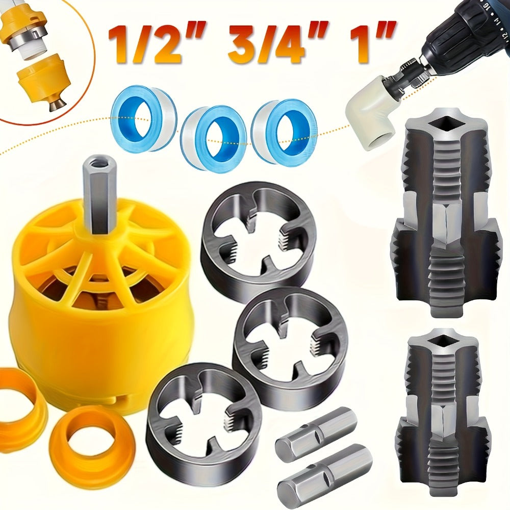 Pipe Threading Set 9 & 13-Piece ¨C Power Drill Water Pipe Thread Dies for 1/2¡±, 3/4¡± & 1¡± Inside & Outside Threading, Professional Plumbing Pipe Threader Tool Kit