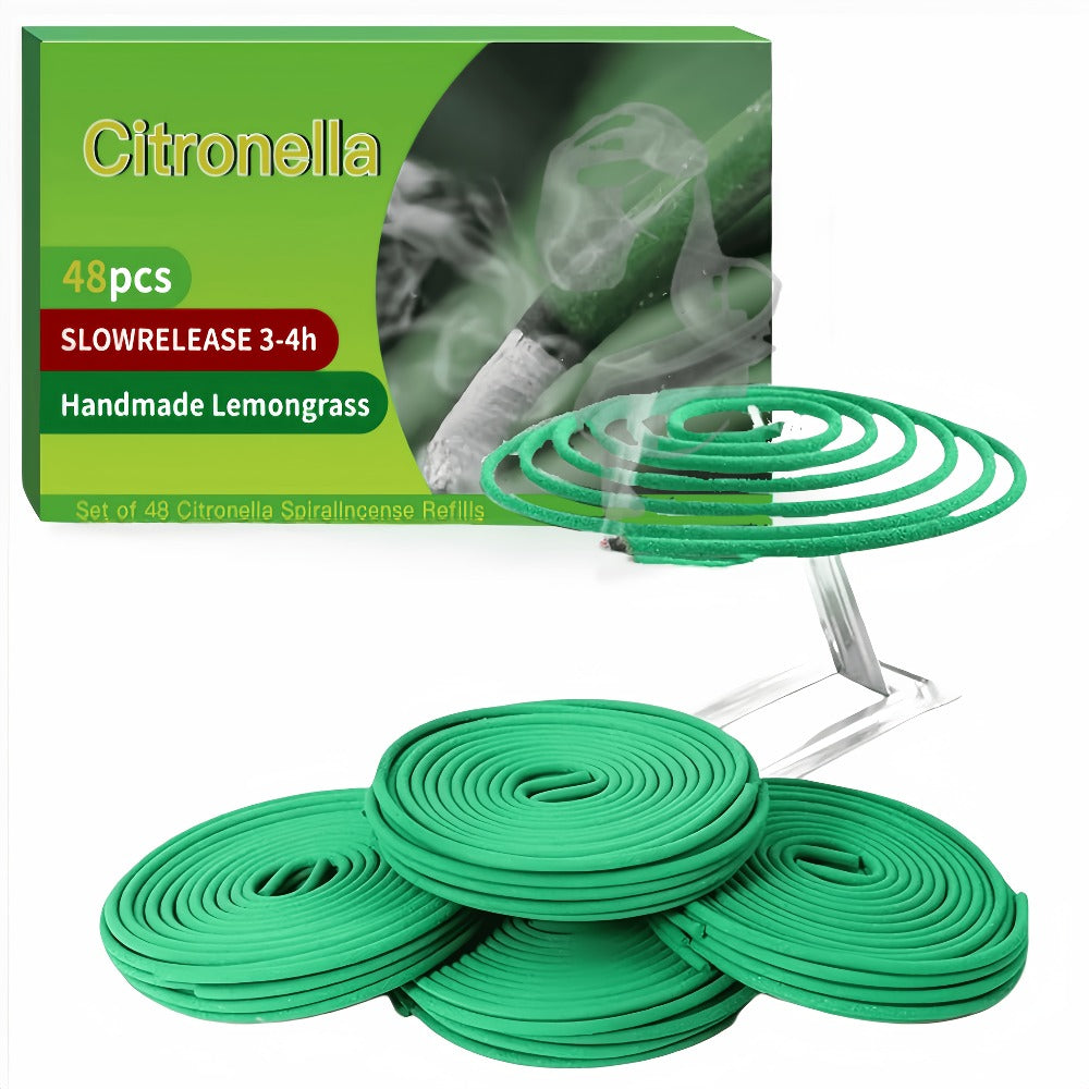Citronella Incense Coils 48pcs with Holder ¨C Lemongrass Mosquito Repellent for Outdoor Patio Pool Porch Deck Camping Hiking