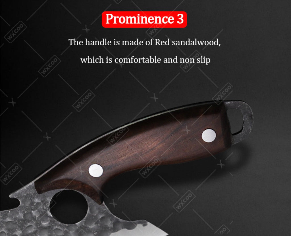 Kitchen Chef Knife Set 3 Piece Stainless Steel - Sharp Boning Knife, Utility Knife & BBQ Knife with Hammered Blade, Wood Handle, Full Tang, Multipurpose Cooking Knives for Meat Vegetables