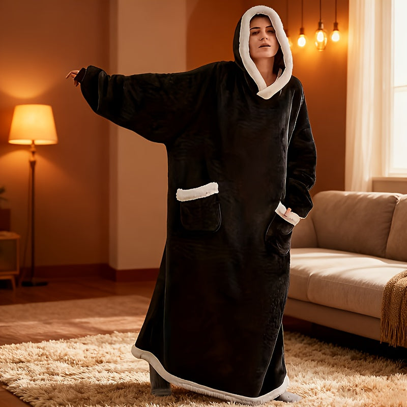 Plaid Fleece Wearable Hooded Blanket ¨C 400gsm Warm Cozy Oversized Hoodie Bedspread, Machine Washable, 4 Colors, 70¡± Length