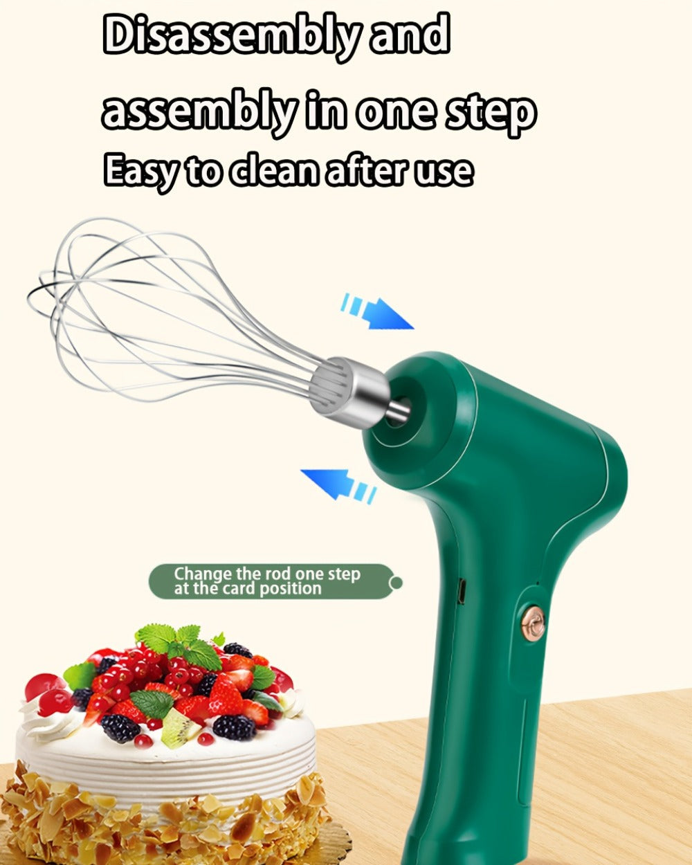 Cordless Electric Egg Beater & Cream Whipper - Handheld Stand-Up Portable Mixer for Cake Baking, Ice Cream & Whipping, Rechargeable Wireless Kitchen Mixer, Holiday Gift for Home Bakers