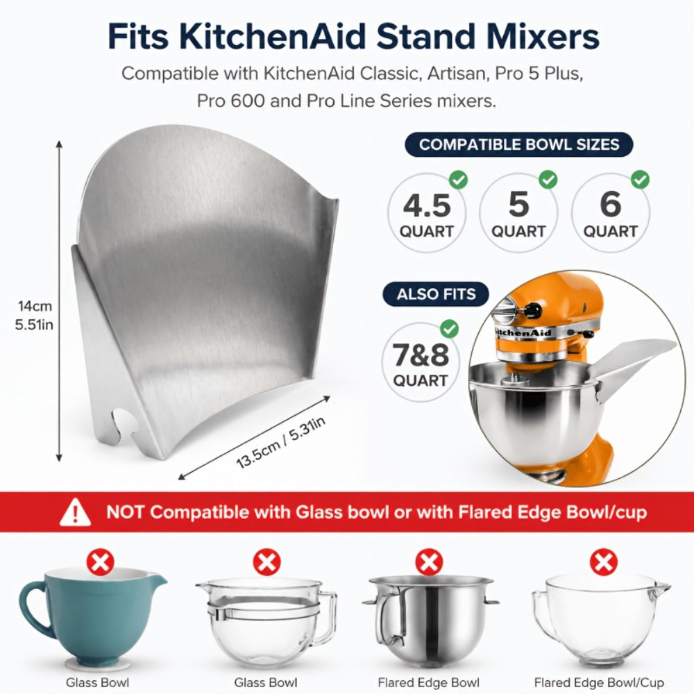 KitchenAid Pouring Chute Stainless Steel Stand Mixer Attachment - Universal Funnel Shield for Tilt-Head & Bowl-Lift 4.5-8 Qt, Anti-Splash Flour Dust Guard, Dishwasher Safe, Gift Box Included