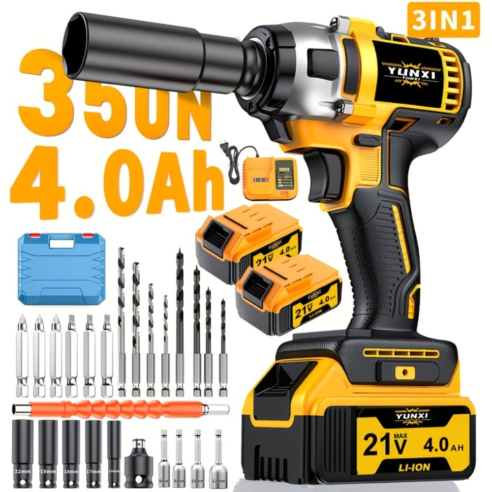 Cordless Impact Wrench Set with Charger Lithium-Ion Portable Electric Wrench Quick Charge for Home Automotive Repair Maintenance DIY Power Tool Kit
