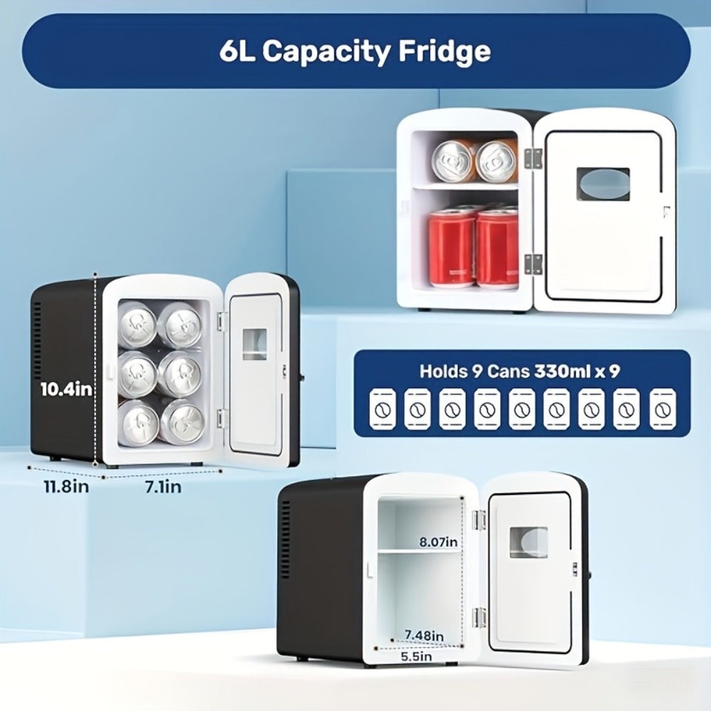 Mini Fridge Portable Cooler & Warmer 9-Can 1.59 Gal with Window ¨C Compact Skincare Refrigerator & Beverage Cooler with Cooling and Heating Function for Bedroom Office Car Travel Dorm Room