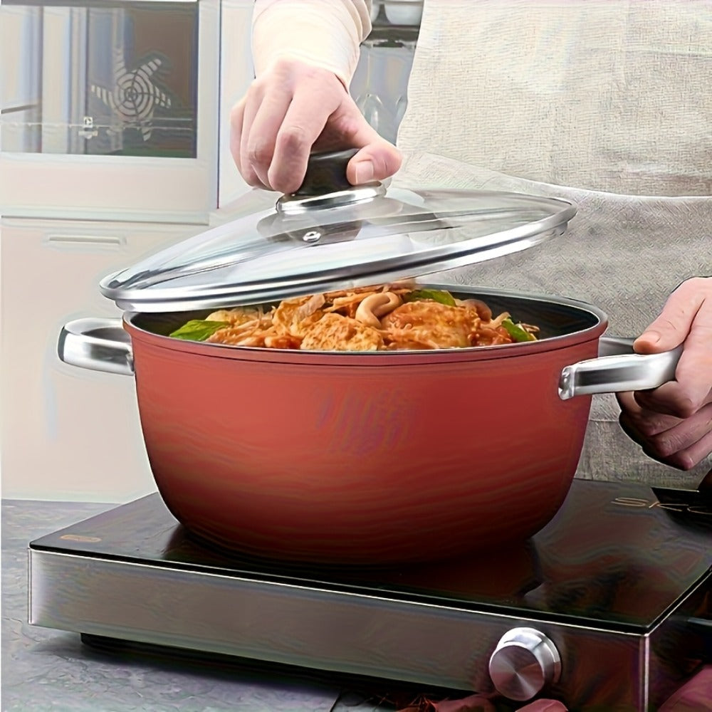 Nonstick Stock Pot with Lid 10 Inch Stone Derived Coating Iron Core Even Heating Induction Compatible Soup Pot for Stewing Boiling Family Dinners